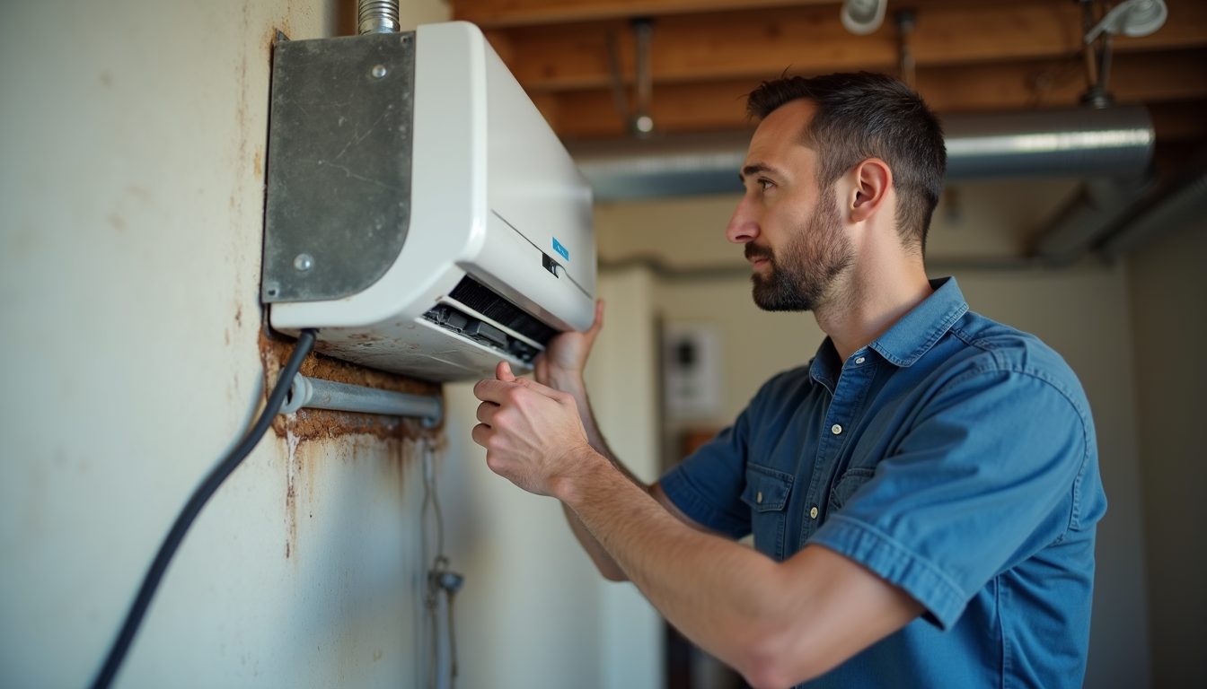 Wide angle view of a home HVAC system installation