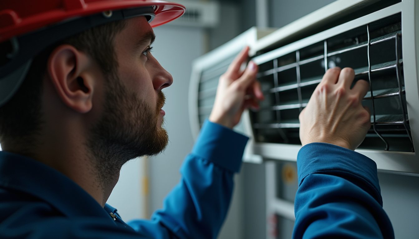 Close-up view of a technician performing HVAC maintenance